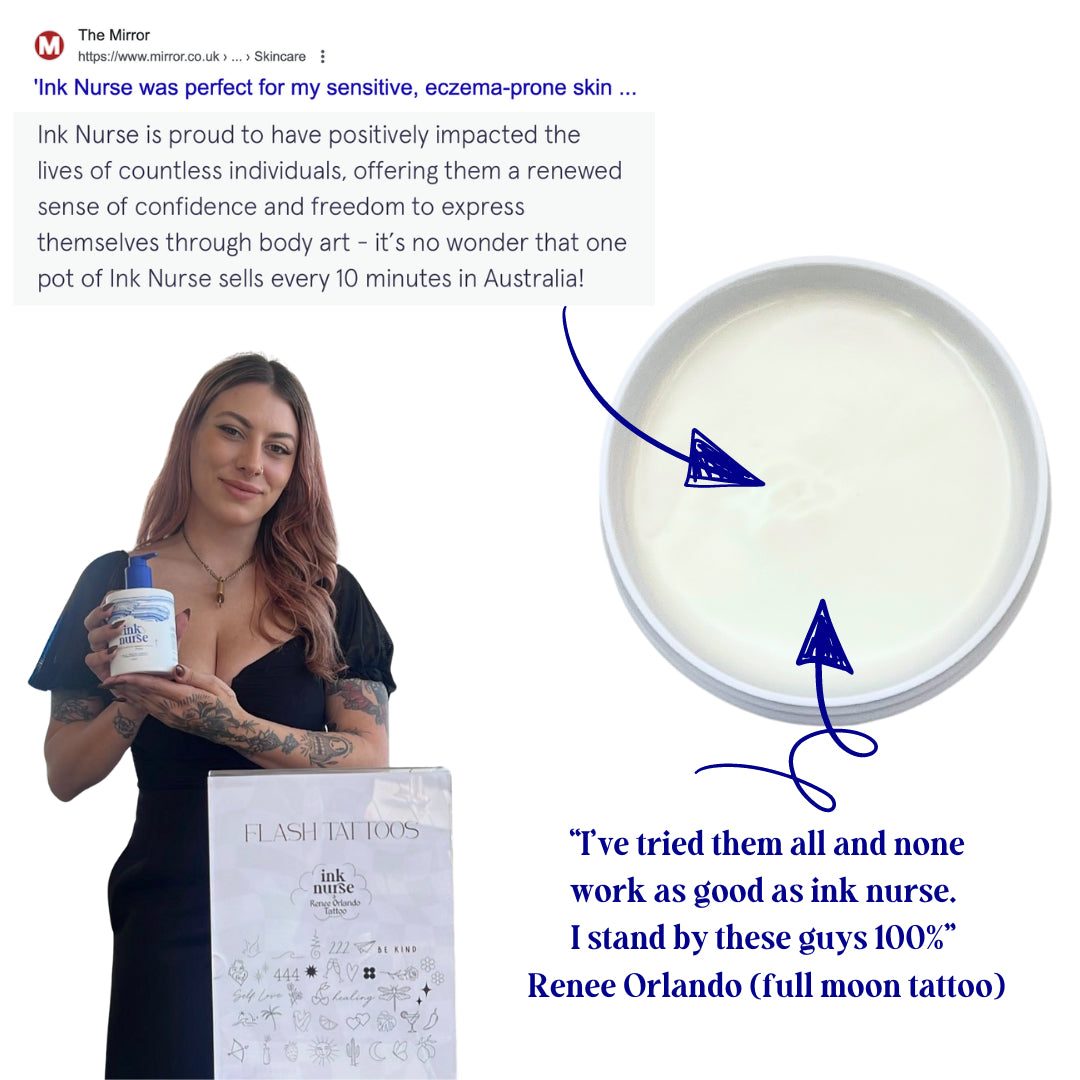 Ink + Foam Nurse Care Pack. The best tattoo aftercare in Australia as recommended by tattoo artists like Renee Orlando, from Full Moon Tattoo - displayed in the image here.