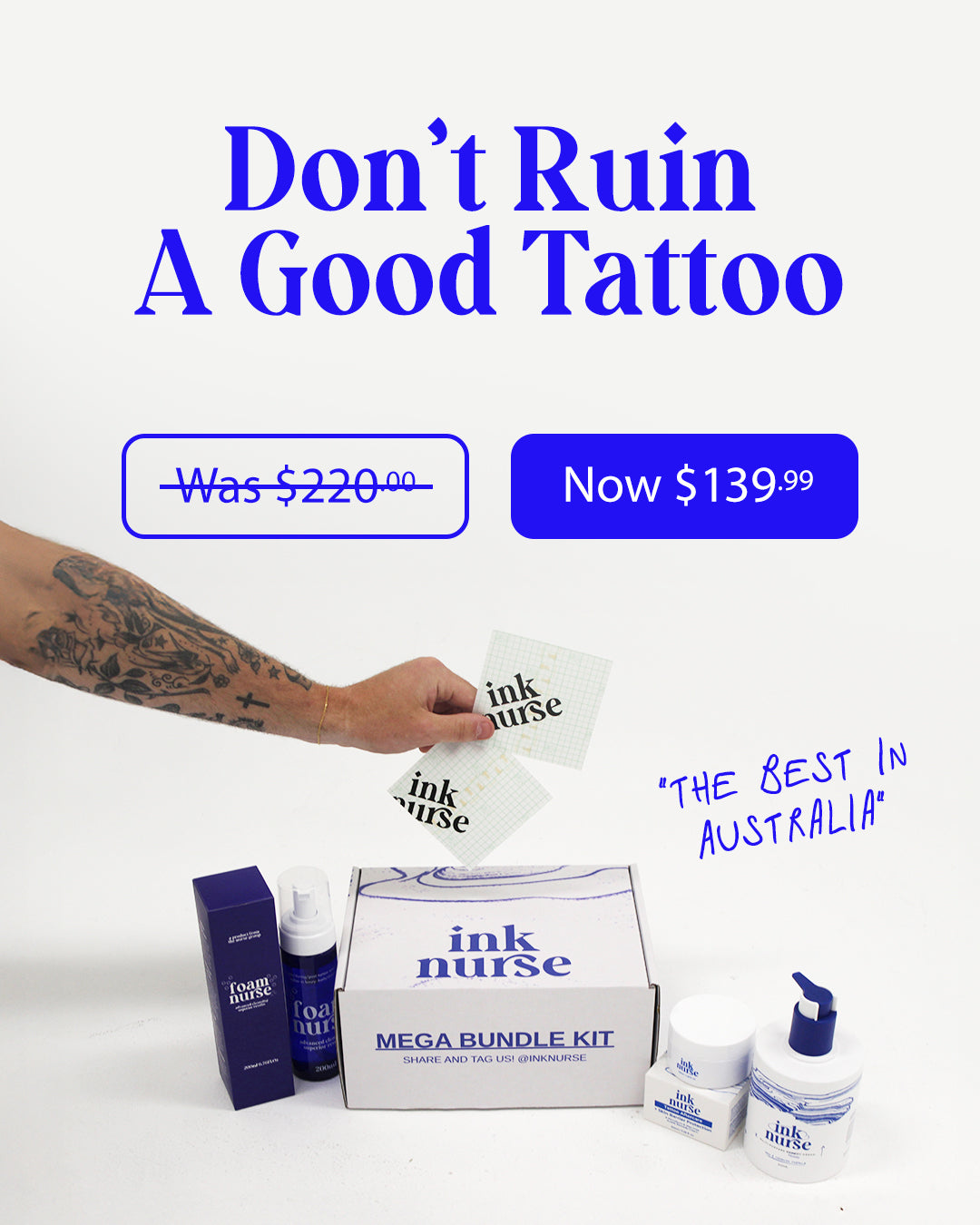 Ink Nurse tattoo aftercare product bundle with promotional pricing on a white background